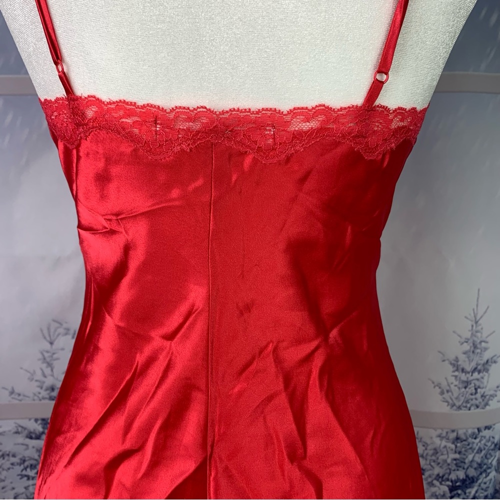 Victoria’s Secret Red Satin Lace Accent Split Babydoll Slip Dress Nightgown - Picture 8 of 14